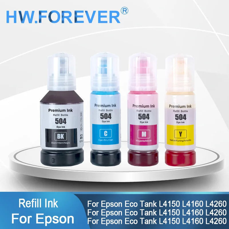 504 T504 Refill Ink Kit Dye Ink For Epson Eco Tank L4150 L4160 L4260 L6161 L6171 L6270 L14150 Printers Inks Refill