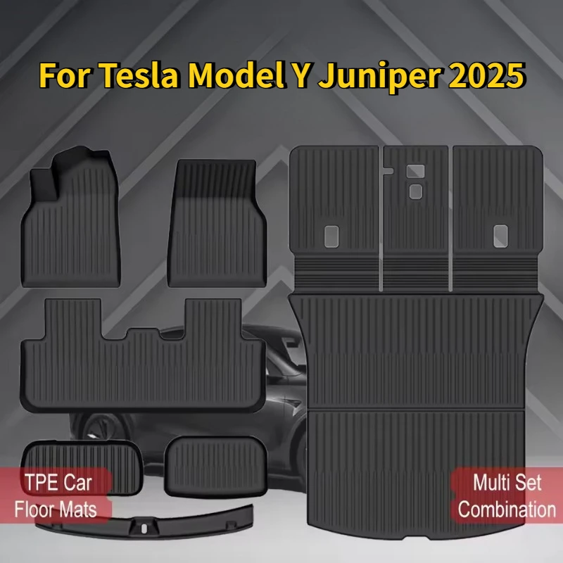 

For Tesla New Model Y Juniper 2025+ TPE Floor Mats Waterproof Luggage Mat Wear-resistant Foot Pads Trunk Mats Car Accessories