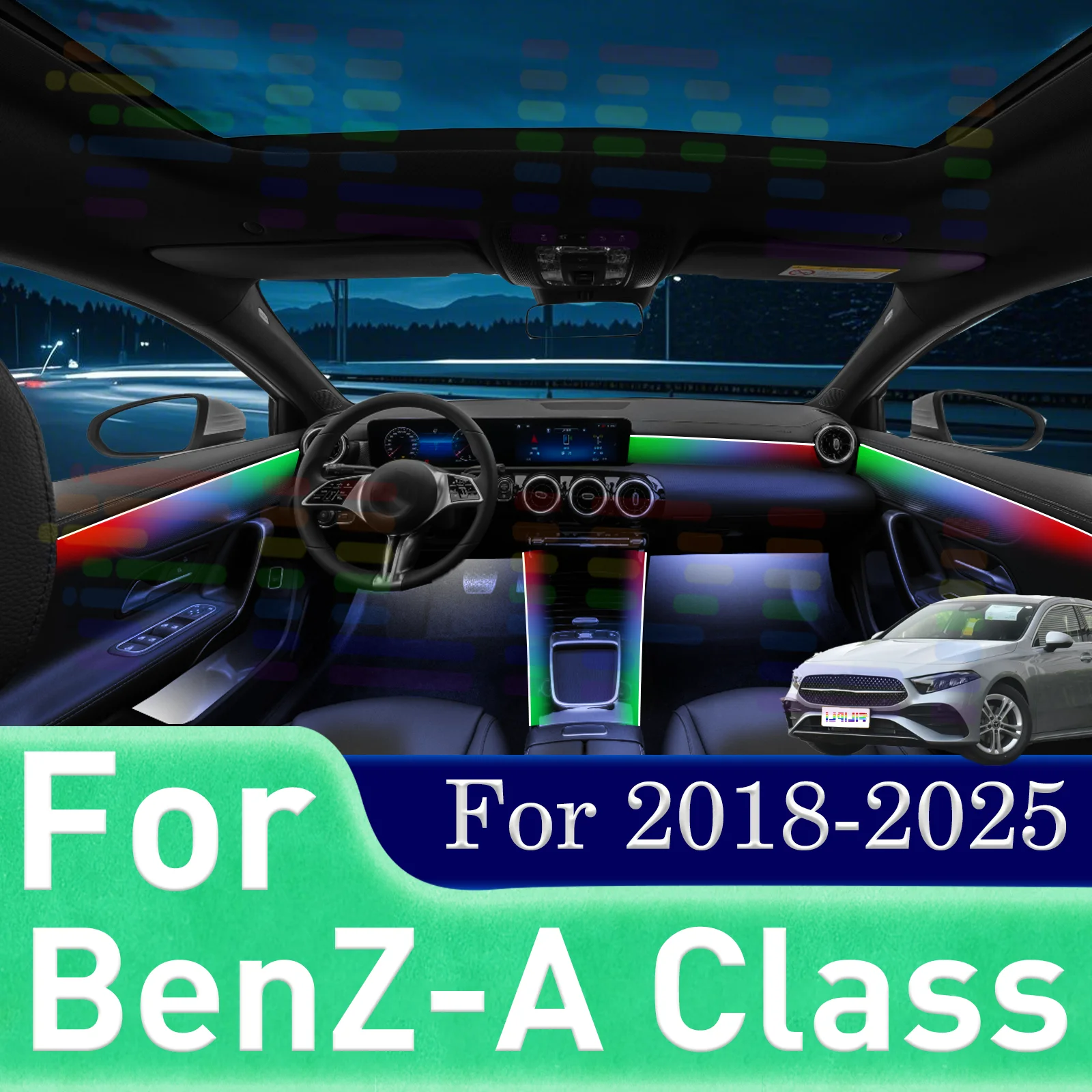 

For BenZ A-Class 64 Color RGB Symphony Car Interior Acrylic Guide LED Strip APP Control Lamp Decoration Atmosphere For 2018-2025