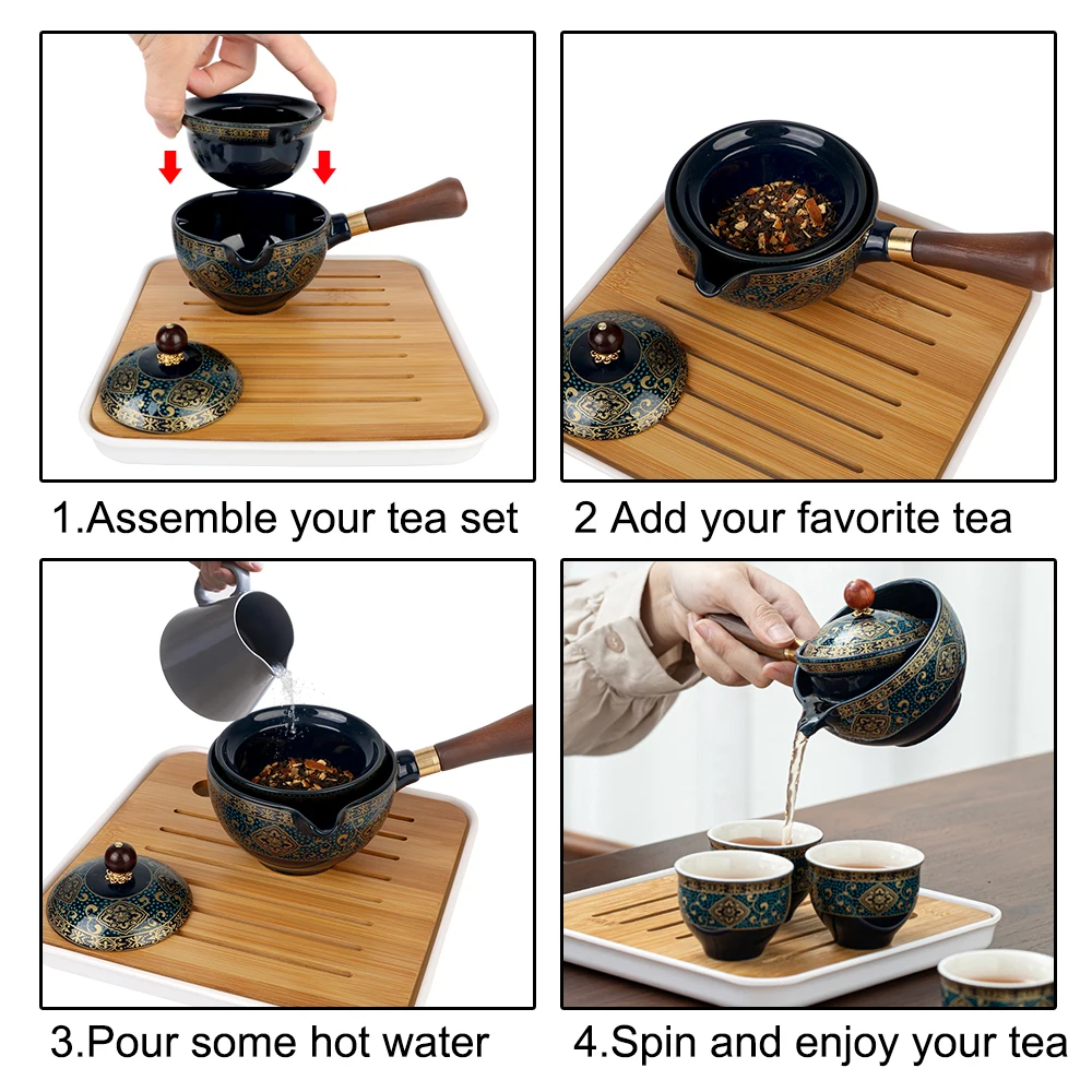 Flowers Exquisite Shape Porcelain Chinese Gongfu Tea Set Ceramic Tea Cup for Puer 360 Rotation Tea Maker and Infuser