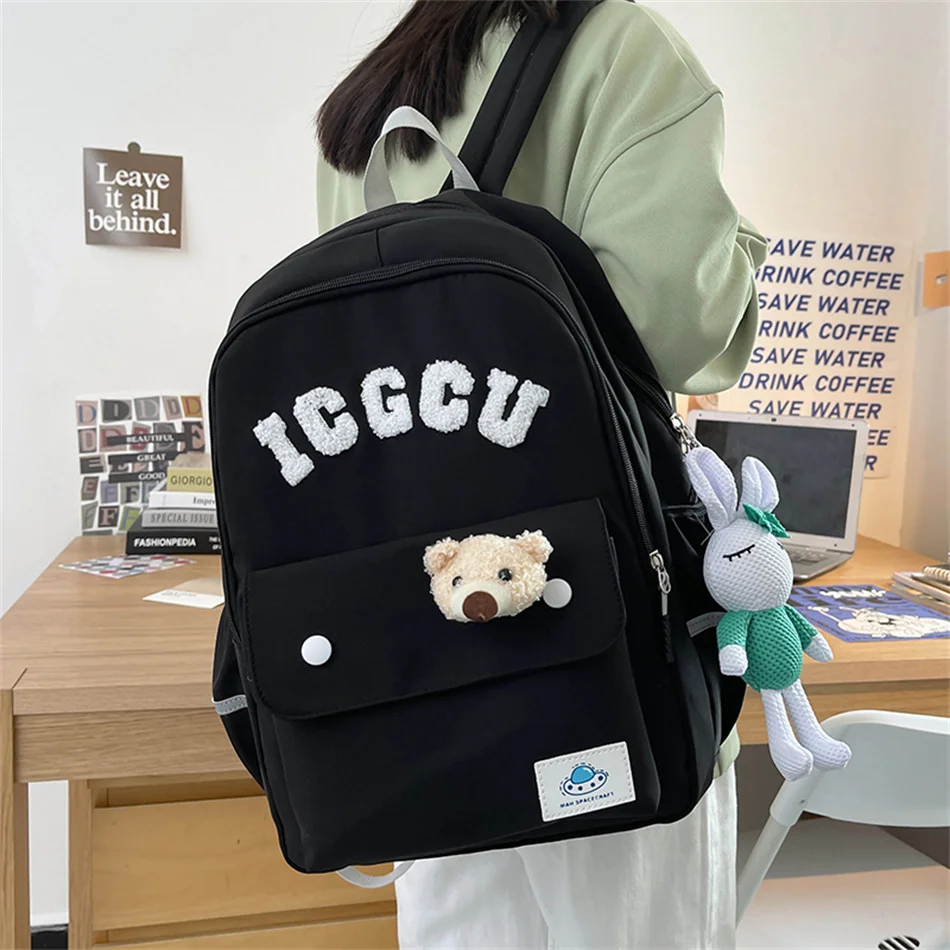 Kawaii Nylon Backpack Purses Women Bagpack 2024 Cute Student School Book Bags for Teenager Girls Large Outdoor Travel Rucksack