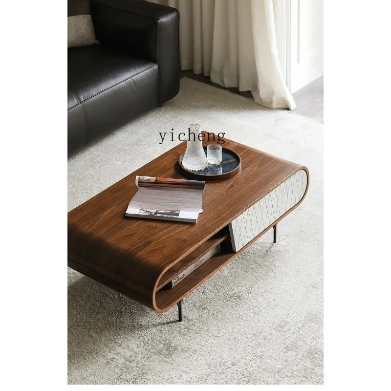 CJ-29  Medieval Retro Style Black Walnut Coffee Table Storage With Drawer