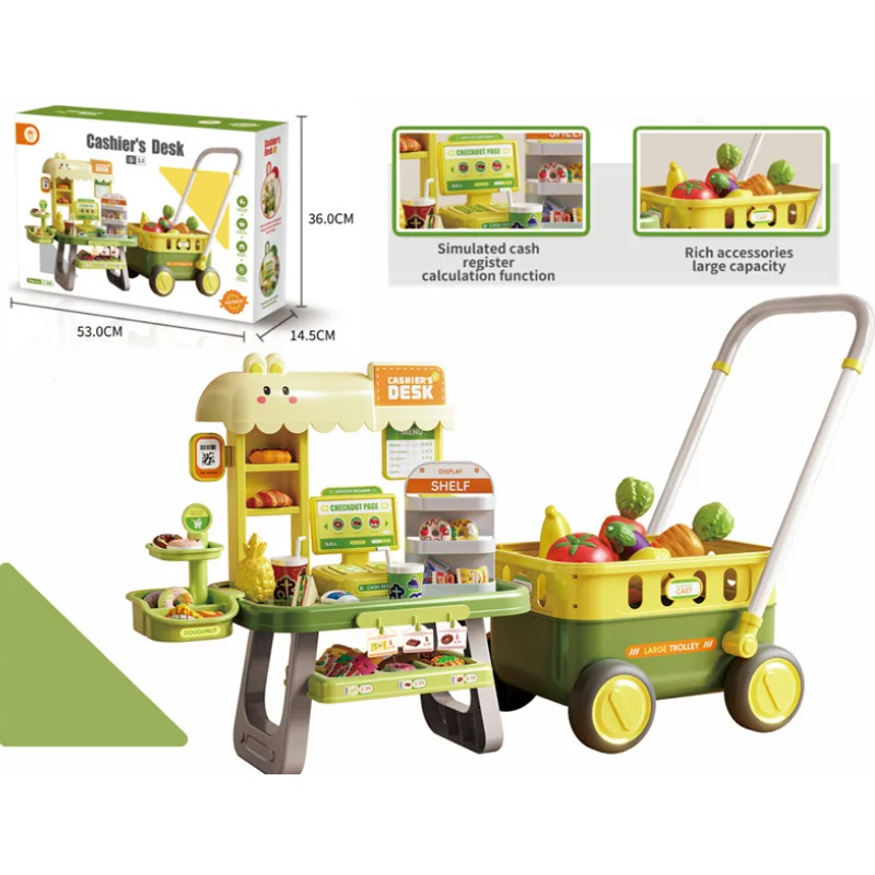 시뮬레이션 금전 등록기 슈퍼마켓 과일 쇼핑 야채 카트 놀이 집 세트 어린이 장난감 소녀 주방 어린이 날 선물