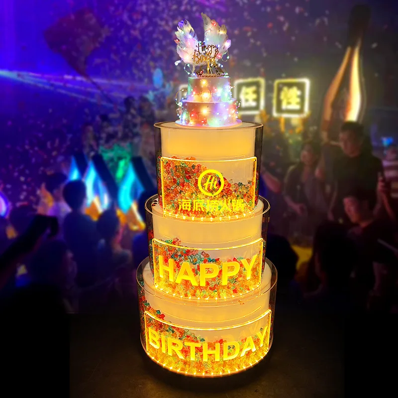 

Bar KTV acrylic luminous cake cart box happy birthday cart tower restaurant wine rack