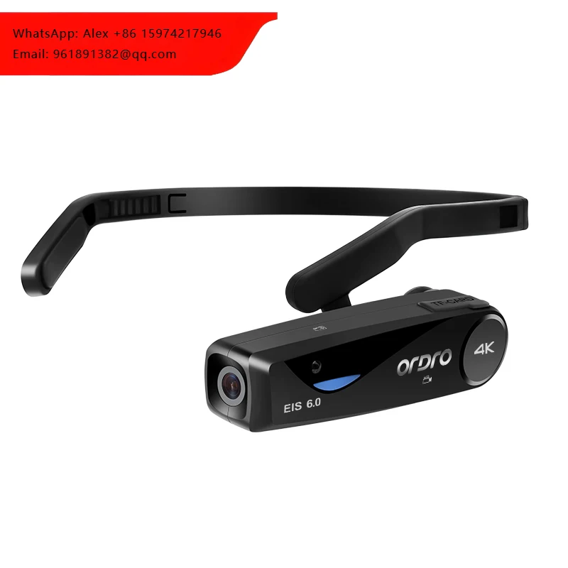 

4K-видеокамера для ношения на голове с технологией стабилизации изображения, емкостью аккумулятора 1000 мАч, возможностью съемки, управлением через приложение и пультом на запястье