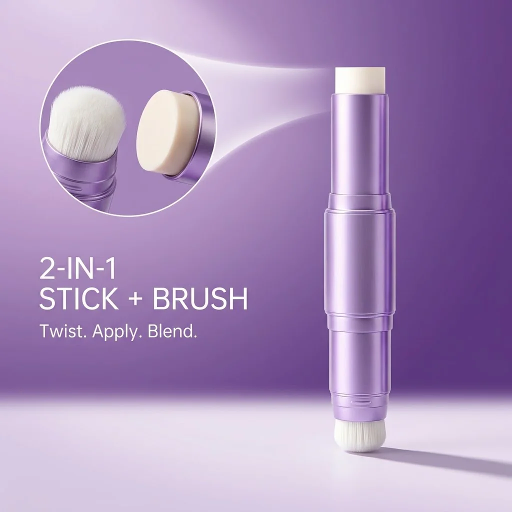 2 in 1 Color Changing Foundation Stick With Integrated Brush High Coverage Moisturizing LongLasting Portable Face Makeup Base