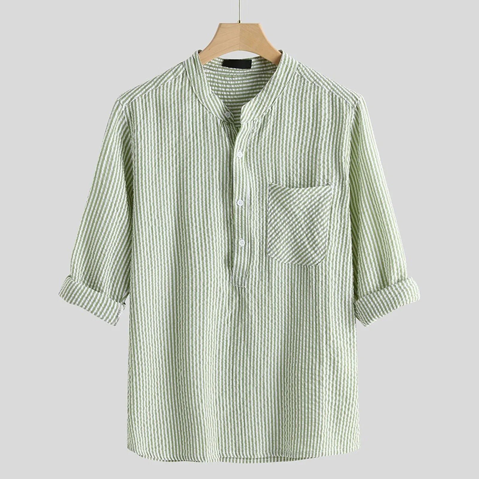 Chemise rayée à manches longues pour hommes avec poches boutonnées, pull vintage, vêtements pour hommes, chemisier grande taille, printemps, automne