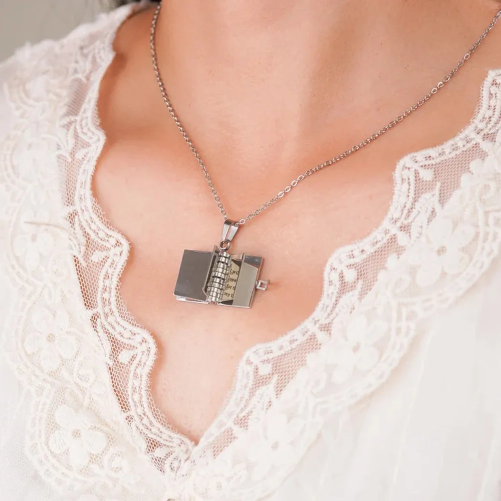 Atoztide-女性のための小さな本のロケットネックレス、パーソナライズされたメッセージ、ステンレス鋼のジュエリー、ペンダントチェーン、誕生日プレゼント