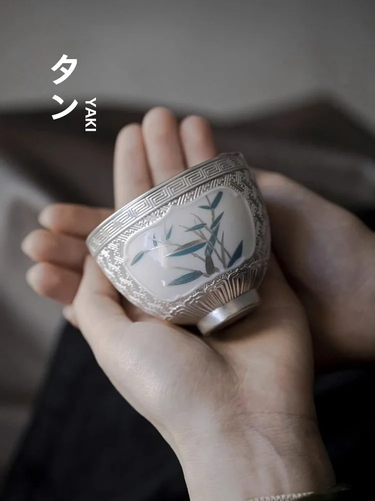 

Handmade High-End 999 Silver Plated Cerc Owner Cup Tea Cup for Home Use Tea Drinking Cup with Teapot in Gift Box