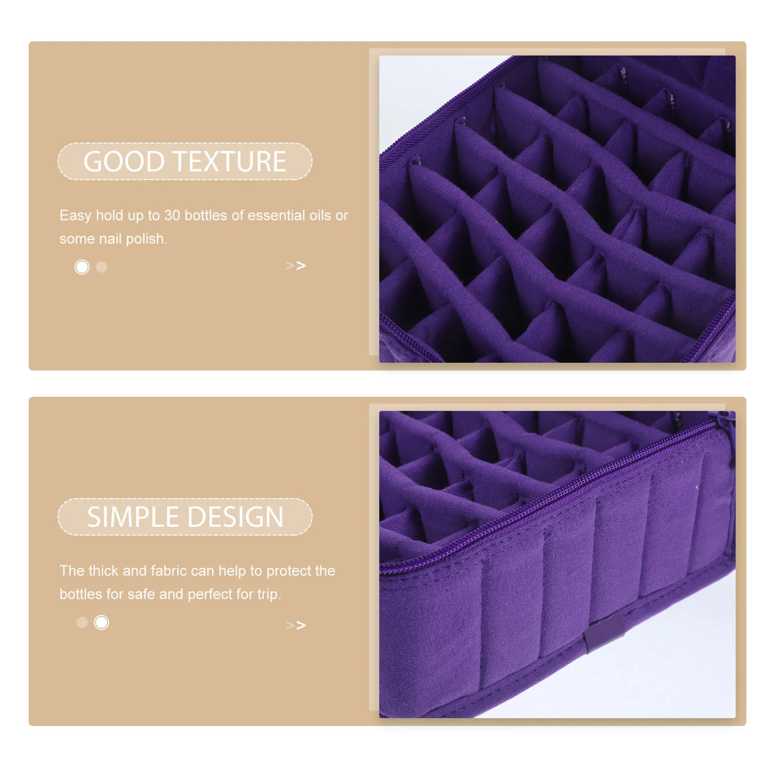 

30-Grid Essential Oil Organizer Bag Thick Fabric Travel Bottle Holder Storage Container Purple Essential Oil Bag Holder