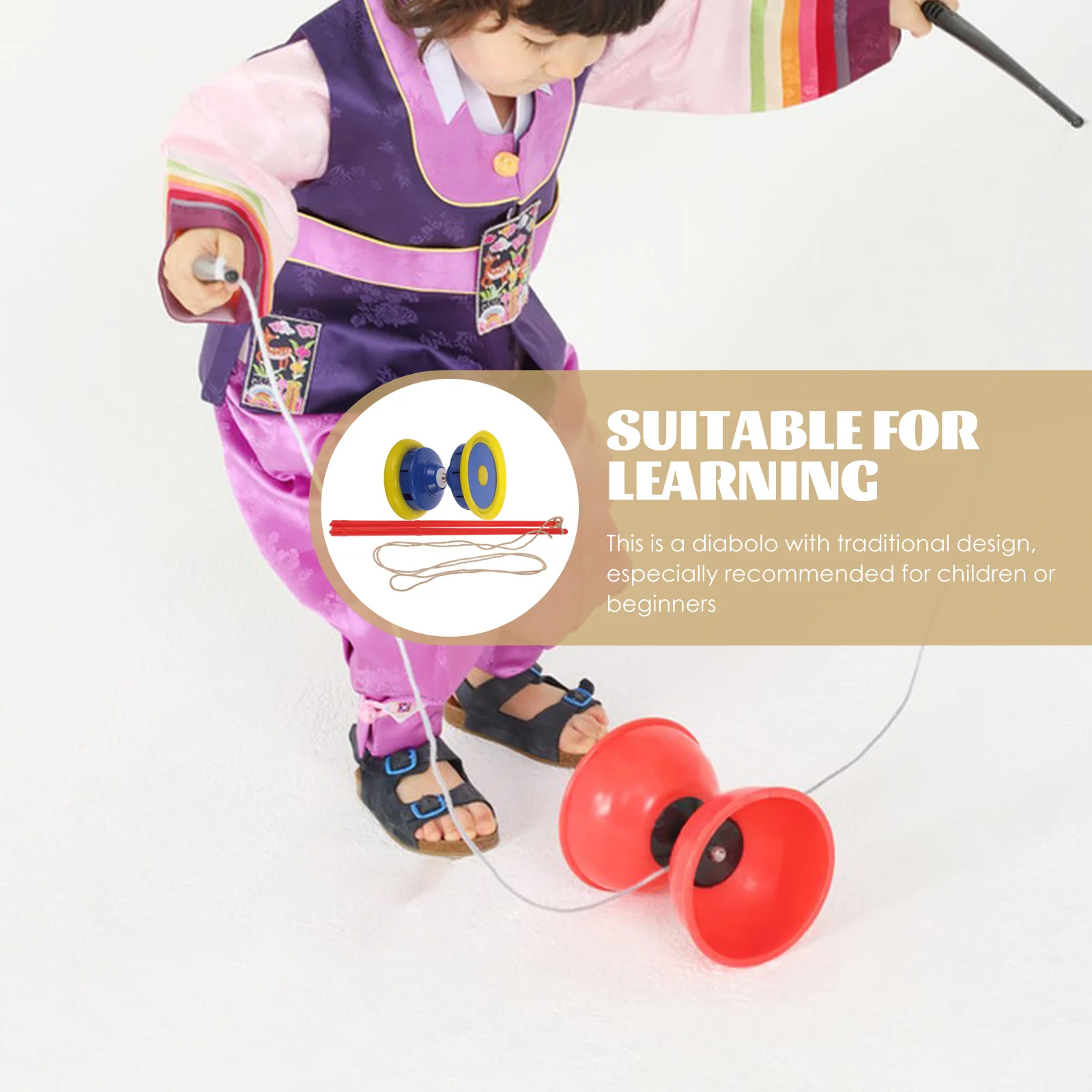 

Three- Diabolo Juggling Toy for Kids Fitness Plaything Chinese Sky Bamboo Reusable Anti-Impact Hand-Eye