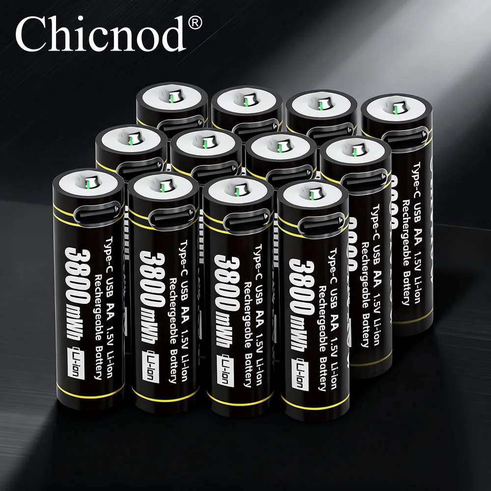 

CHICNOD Li-ion AA Rechargeable Batteries USB Lithium-ion 3800mWh 1.5V Type C Rechargeable Batteries Torch Toys Clock MP3 Player