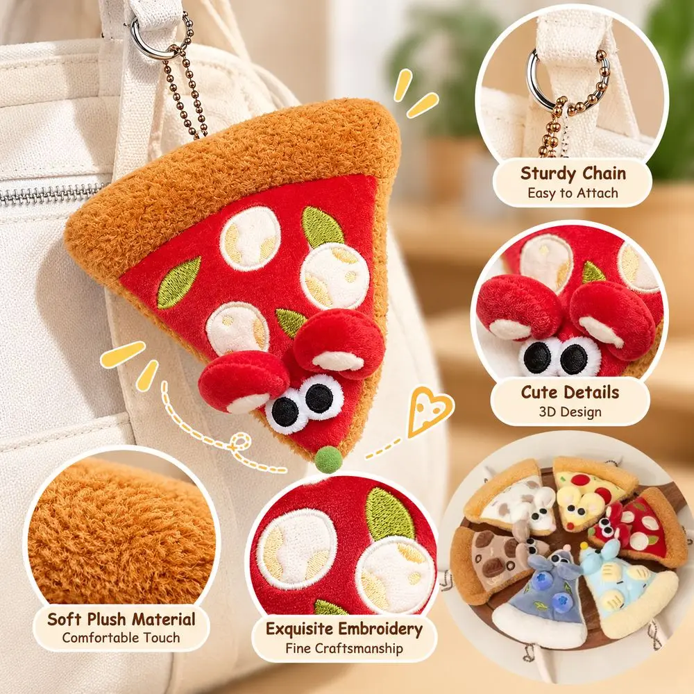 Soft Plush Pizza Mouse Plush Keychain Exquisite Embroidery Red Color Pizza Slice Plush Charm Cute Cartoon Mouse Pendant