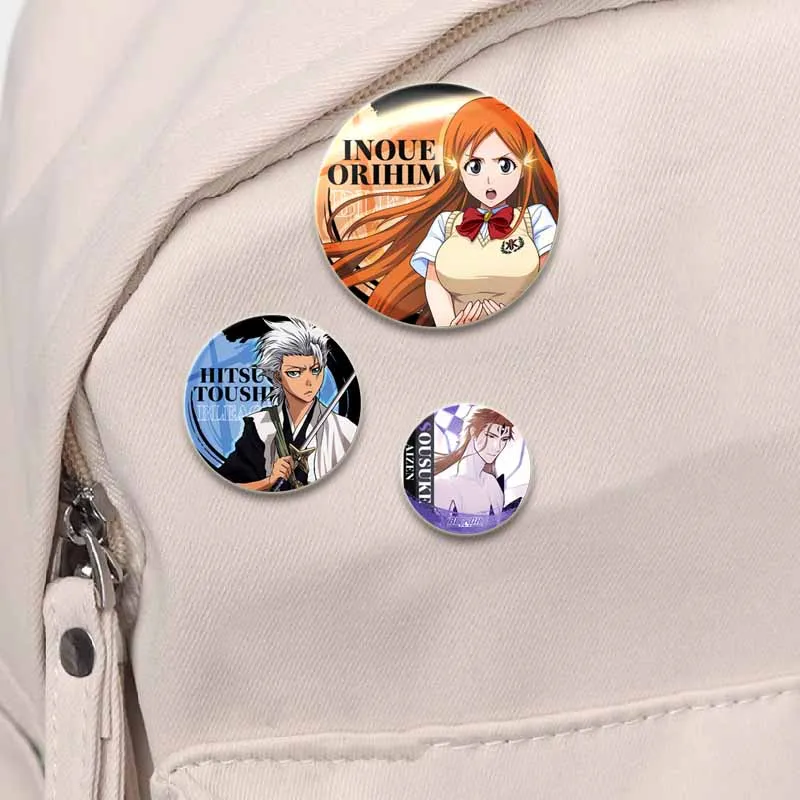 Bleach Anime Brooch Round Handmade Pins Rukia Renji Byakuya Kuchiki Byakuya Sajin Renji Cartoon Badge Fashion Jewelry Accessorie