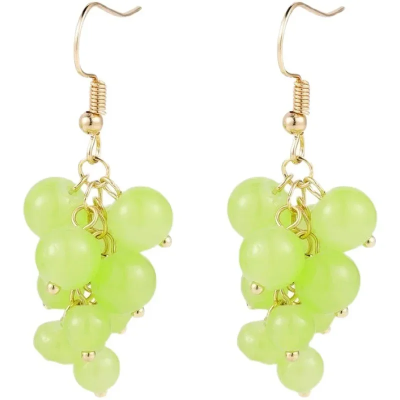 Cute Mini Grape Earrings for Women Simple Fruit Green Beads Drop Dangle Hook Earring Party Trendy Jewelry Accessories Gift