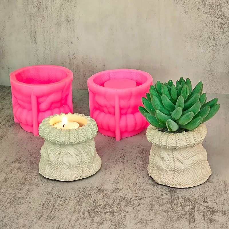 DIY woven sweater succulent plant flowerpot resin silicone mold woven pocket candle cup concrete cement gypsum silicone mold