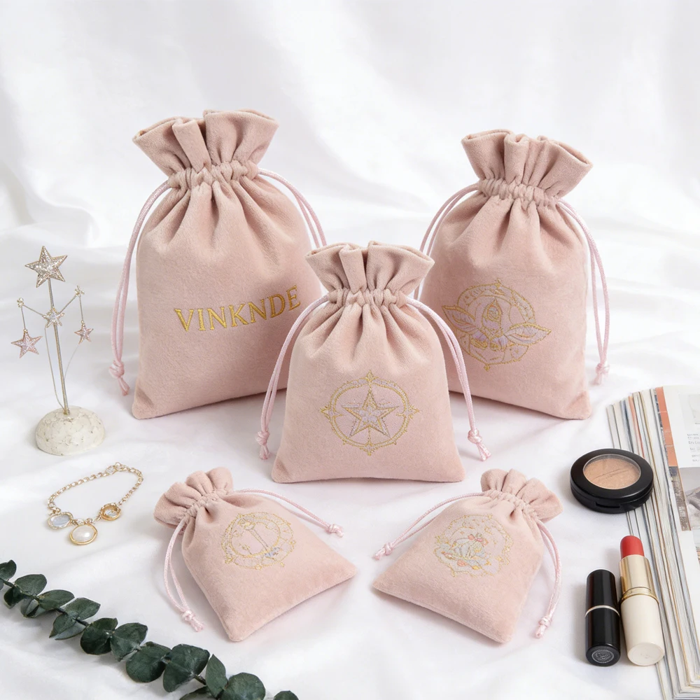 

Мягкие бархатные мешочки на шнурке с индивидуальным логотипом, розовые, разных размеров, для упаковки ювелирных изделий, конфет, подарков, для демонстрации и хранения, праздничные подарочные пакеты