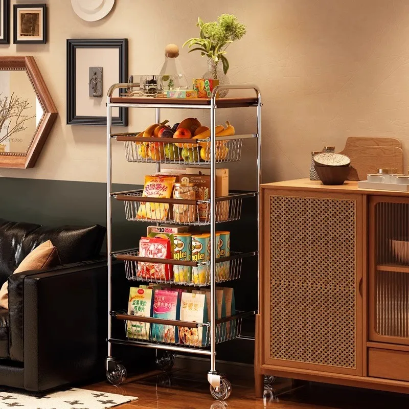 

H2O Vintage Small Cart Living Room Mobile Snack Storage Rack Retro Kitchen Vegetable Wall Shelf Floor Standing Storage Rack