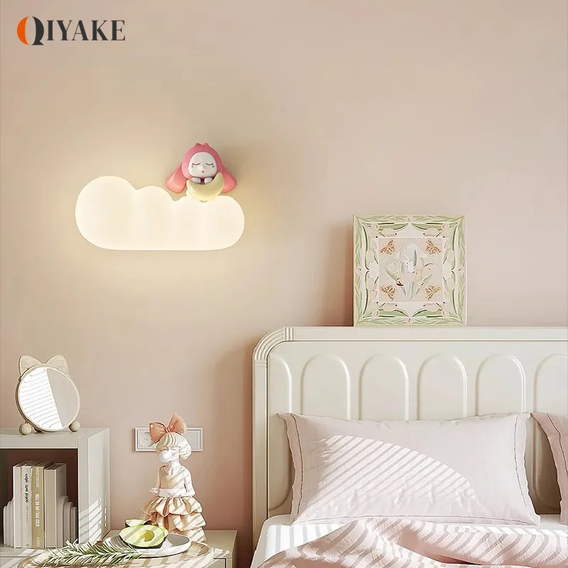 Cartoon Lamp Wall Lamps On White Clouds Cute Girl Bedroom Bedside Modern Children's Room Princess Room Wall Lights Sconce