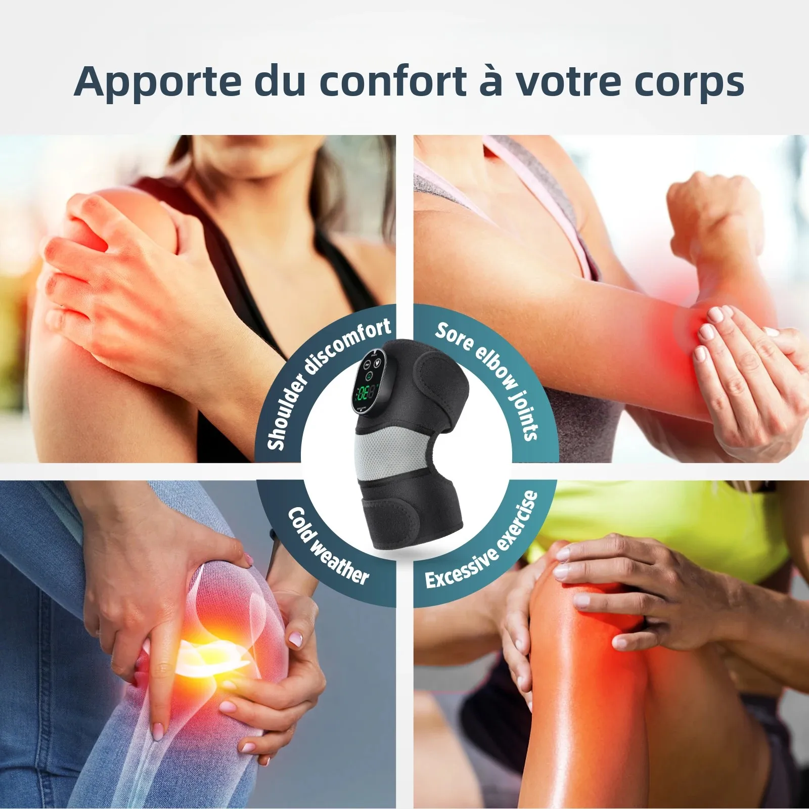 3 في 1 تدليك الركبة اللاسلكي الساخن ضغط 6 مستويات توقيت الكتف الكوع وسادة حزام داعم العضلات الاسترخاء #3