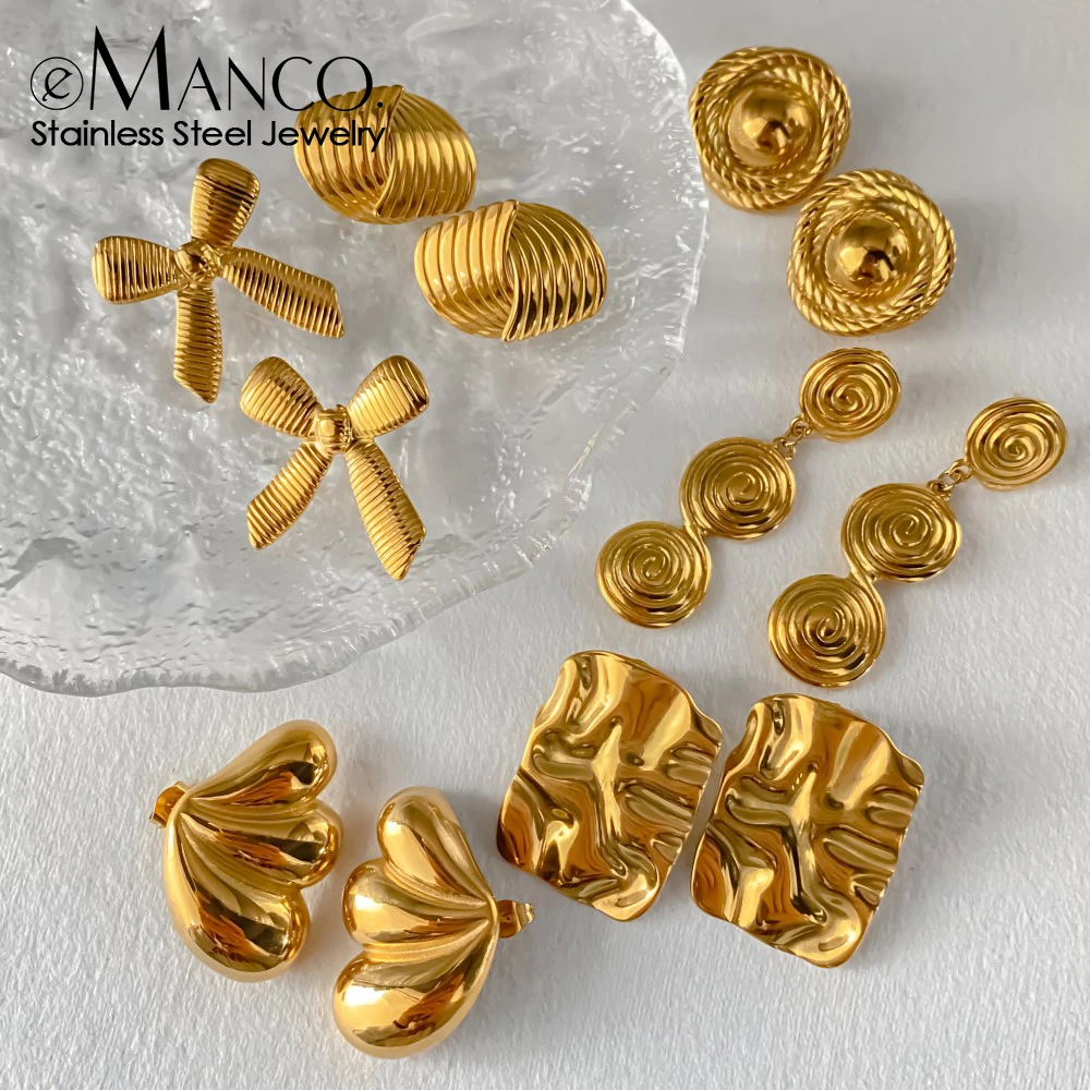 eManco Stainless Steel Earring Collection Art Deco Style Abstract Twisted Elements Trendy Fashion Earrings Jewelry Favors Direct
