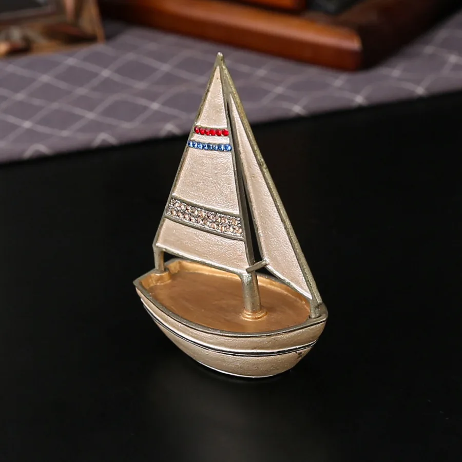 

Винтажная шкатулка для драгоценностей в стиле ретро-парусника для хранения безделушек в стиле ретро для домашнего офиса, идеальный подарок для семьи и друзей