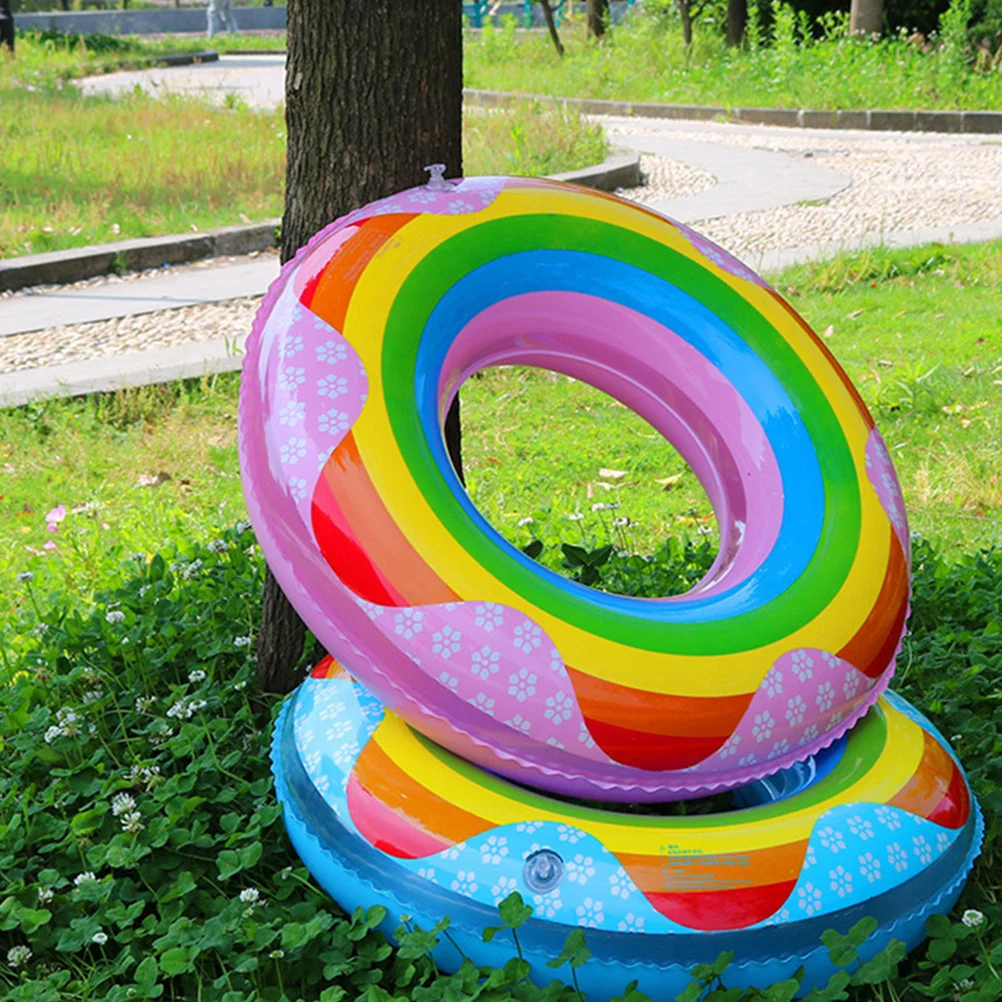 90 سنتيمتر نفخ سميكة طوافة بلاستيكية للسباحة قوس قزح بولي كلوريد الفينيل تعويم لحمام السباحة الشاطئ ممارسة وقت الفراغ حلقة سباحة قابلة للنفخ #5