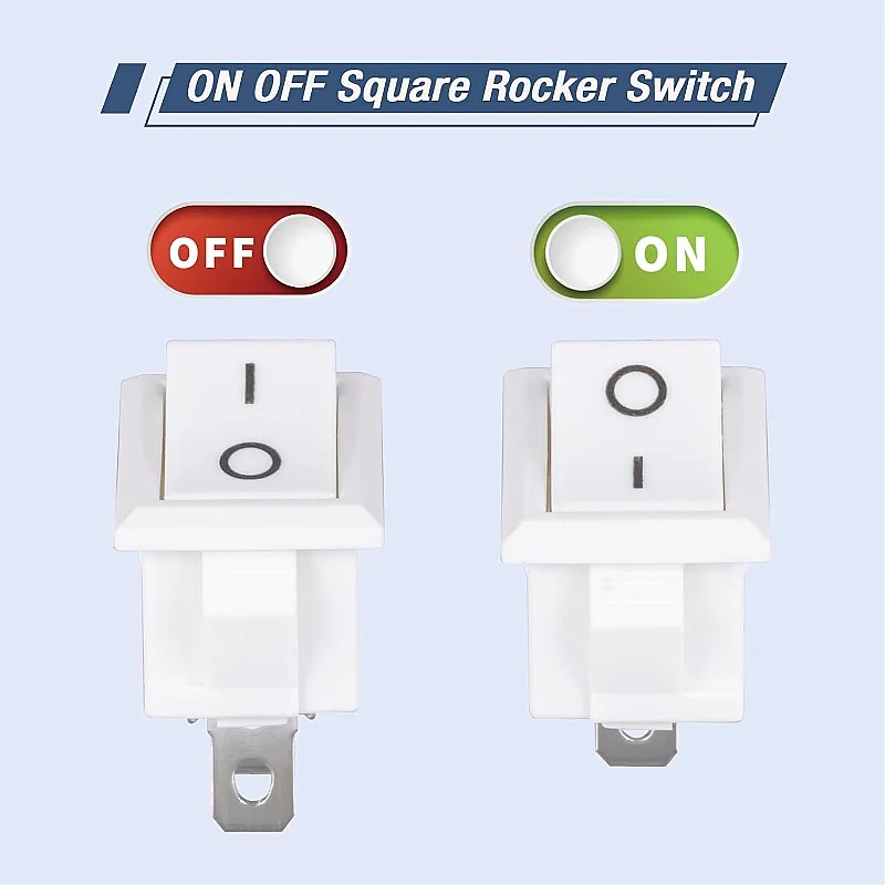 Toggle Switch 2-Pin White On Off 6A 250V AC 10A 125VAC Rectangle Switch Built-in Switch Embedded 2