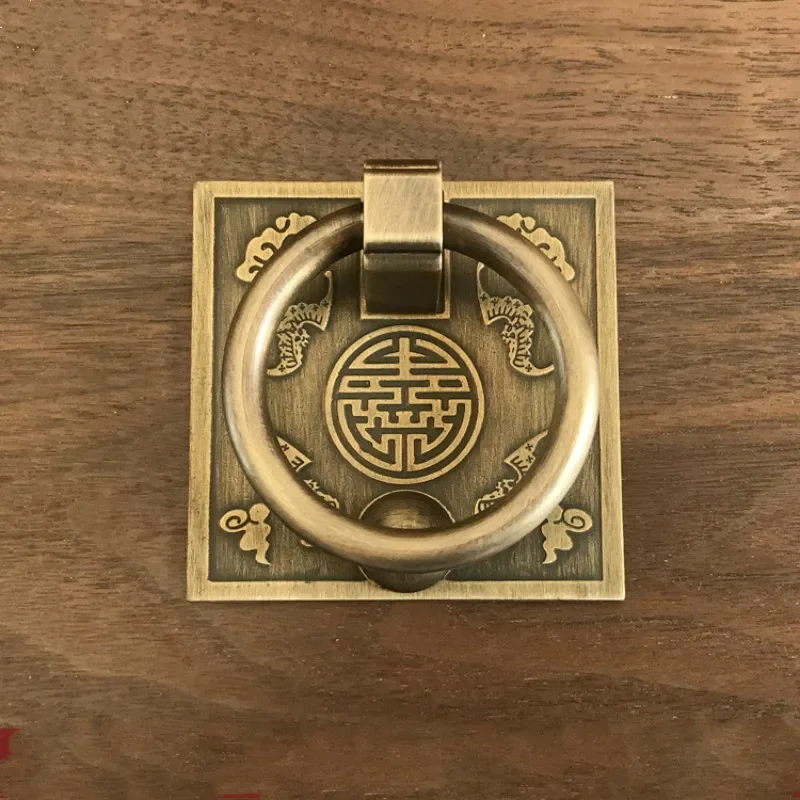 yesAntique Chinese Squar Handles Bronze Cabinet Drawer Knobs Knocker Retro Brass Kitchen Knob Pull 6x6cm Door Ring Handle