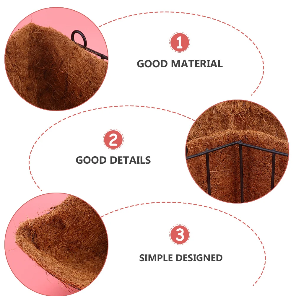 

2Pcs Balcony Hanging Basket Flower Pots Durable Iron Coconut Fiber Planters for Indoor Outdoor Garden Living Room Office Balcony