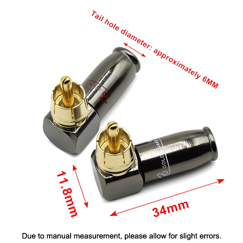 90 Degree Snake King RCA L-shaped Gun Black Gold Plated Right Angle RCA Male Plug Audio Video Connector Soldering elbow 1pair  ﻿