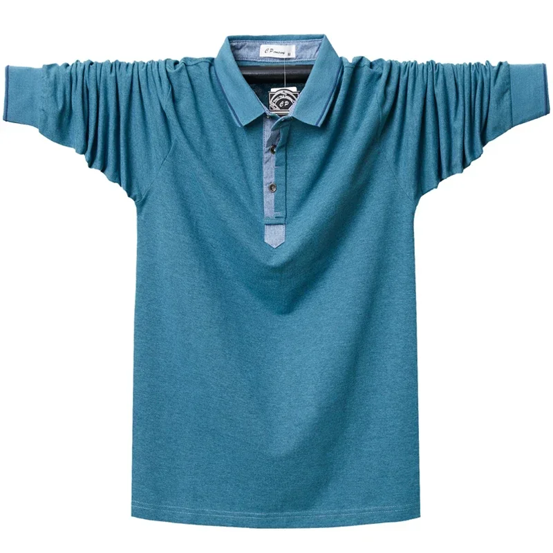 Autumn Men Long-sleeved Polo Shirt Plus Size Men Loose Fashion Soild Polo Shirt Casual Cotton Top Tees Large Size 5XL 6XL