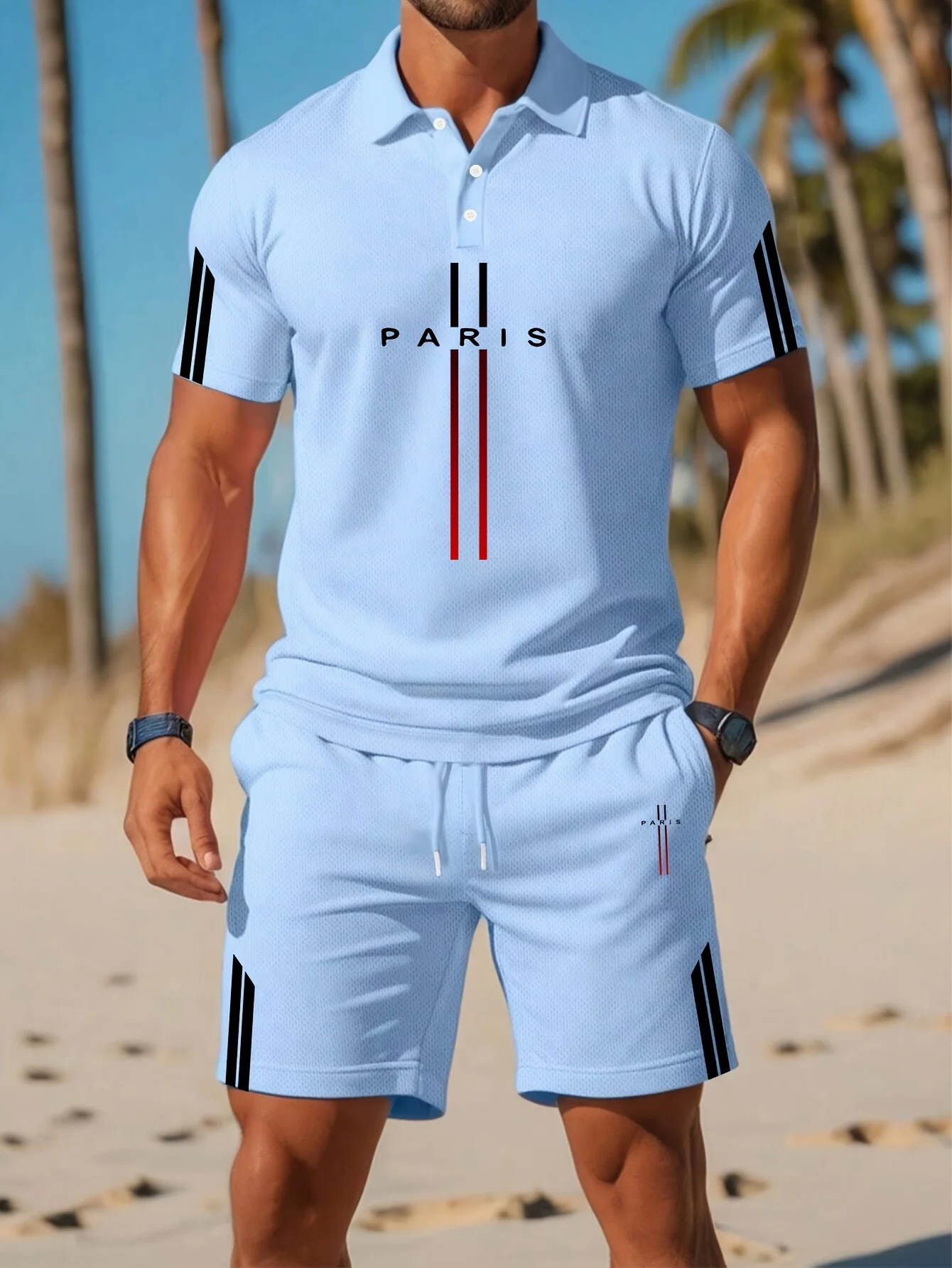 man 2 piece set Summer Paris suit men button polo shirt set Leisure men's suit fashion men clothing ventilate man matching sets - Image 6