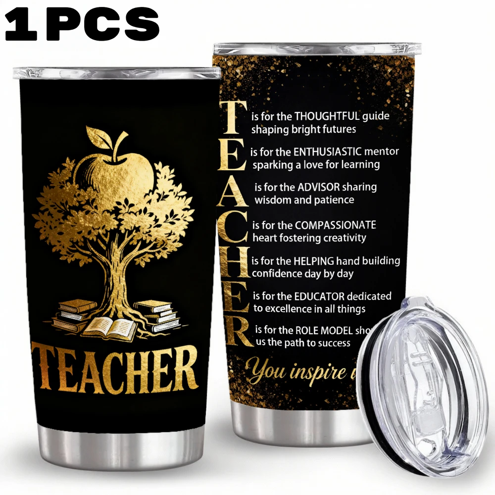 20oz Graphic Print Tapered Tumbler with Lid and Straw, Teacher Appreciation Thank You Gift Vacuum Insulated Double Wall Car Cup Holder Friendly Travel Mug