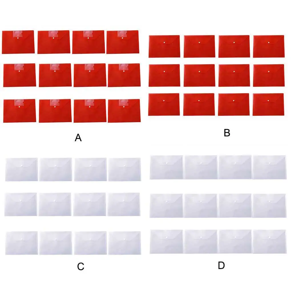 12 Pcs A4 Plastic Envelopes File Folders Information Organizer Office