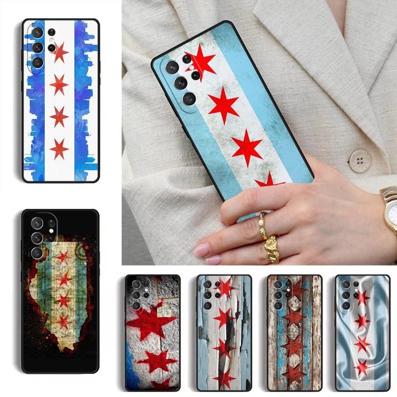 Chicago Flag Art Print Phone Case for Samsung Galaxy S26 S25 Ultra S24 S23 S22 S21 Plus Note 10 Bumper Cover