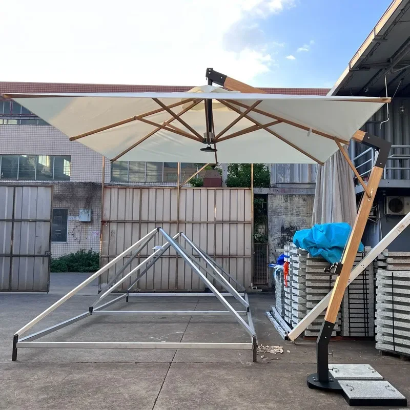 for Outdoor 7 Shaped Luxury Aluminum Umbrella Wood Grain Color Garden Beach Parasol Sunshade