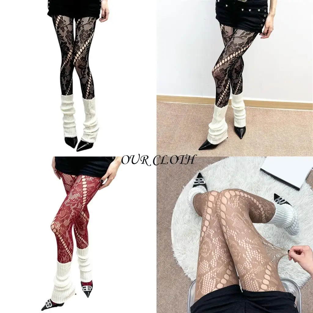 

Women's Rose Floral Lace Stockings Hollowed Twill Dots Tights Pantyhose Y1AC