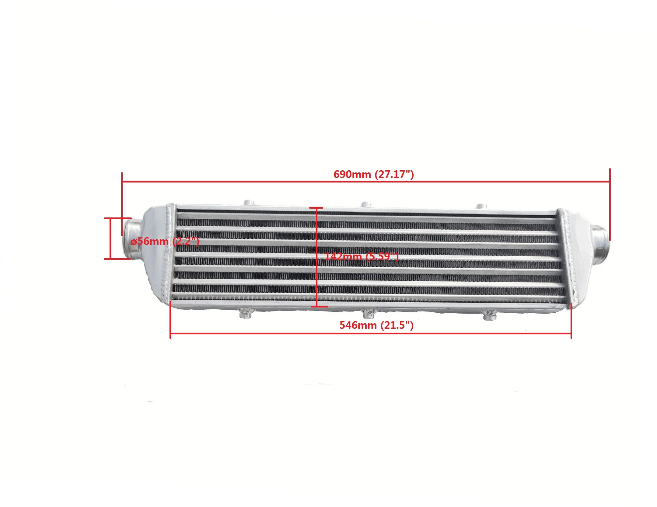 

Universal Front Mount Aluminum Intercooler 690*168.6*69mm ,56mm Inlet/Outlet High Flow Light Weight Turbo Super Charger System