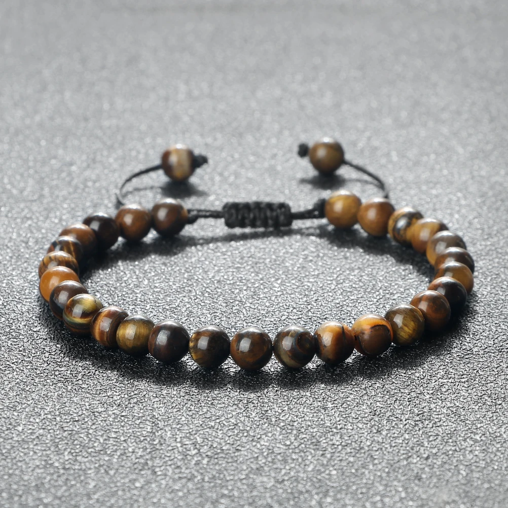 Prayer Natural Stone Round Beads Bracelets Men Hematite Cross Bangles 6mm Tiger Eye Onyx Beads Meditation Bracelet Women Jewelry