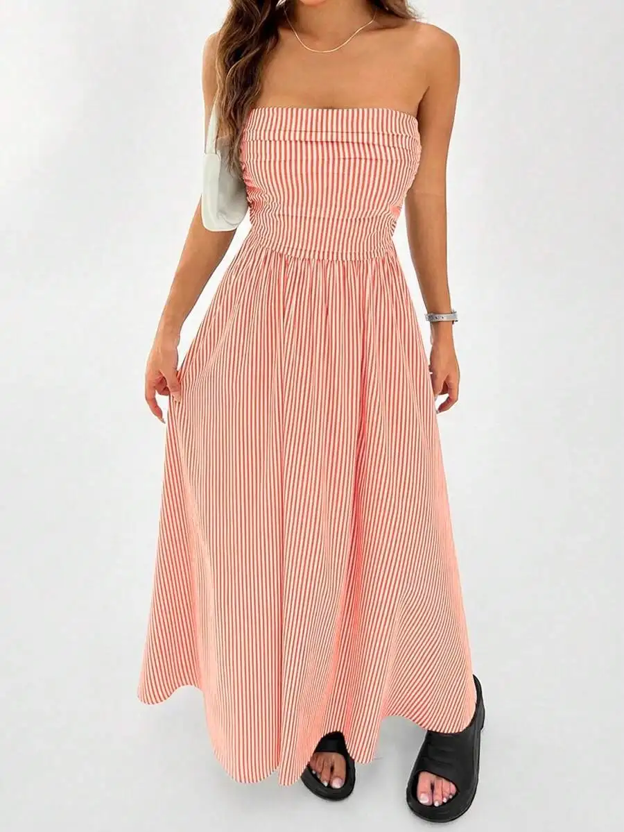 

Striped Strapless Tube Maxi Dress For Women Summer Casual
