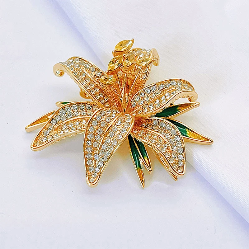 Luxury Lily Flower Brooches For Women Girls Full Rhinestone Beautiful Plants Brooch Versatile Corsage Clothing Accessories Gifts