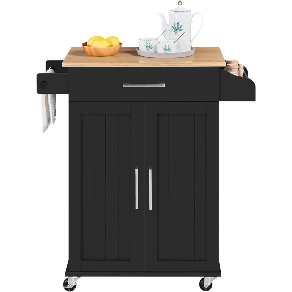 Kitchen Island On Wheels with Storage Cabinet and Drawer, Kitchen Trolley Cart with Spice Rack and Towel Bar for Dining Room, 2