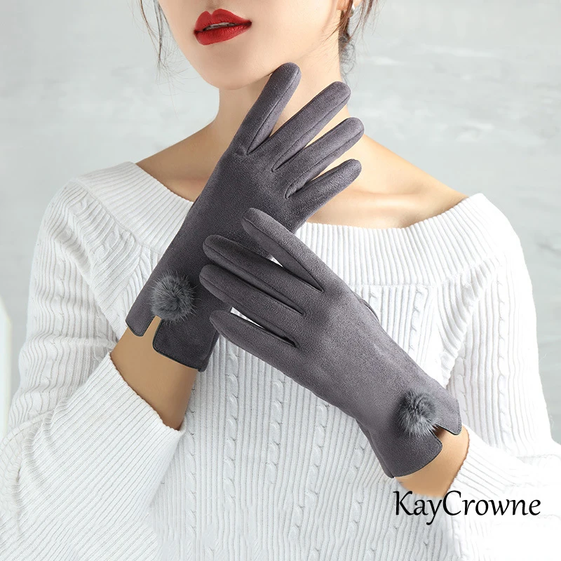 

Grace Slim Windproof Touch Screen Gloves Women Vintage Winter Full Finger Warm Suede Glove Female Young Students Mittens G028