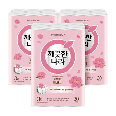 깨끗한나라 허브가든 피오니 롤화장지 27m 30롤 3팩