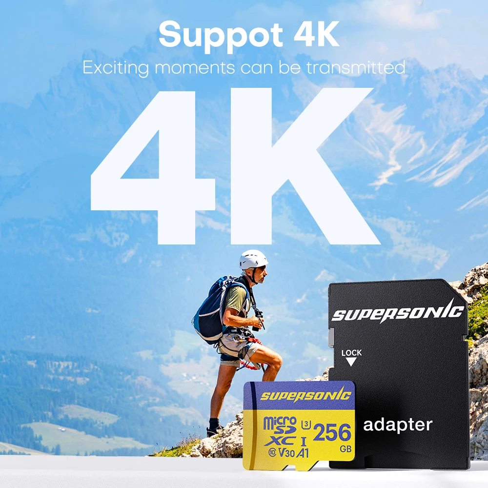 Supersonic Flash Memory Card Micro Sd Tf Card 128GB 256GB A1 V30 U3 32GB 64GB Microsd Memory Card For Dron Monitor Camera