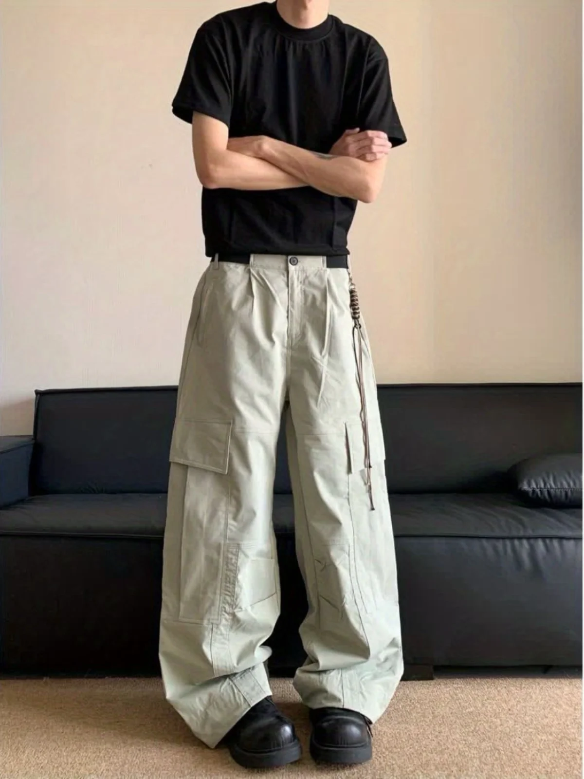 

Винтажные свободные рабочие брюки с несколькими карманами в американском стиле, мужские прямые повседневные длинные брюки, модные универсальные прямые брюки