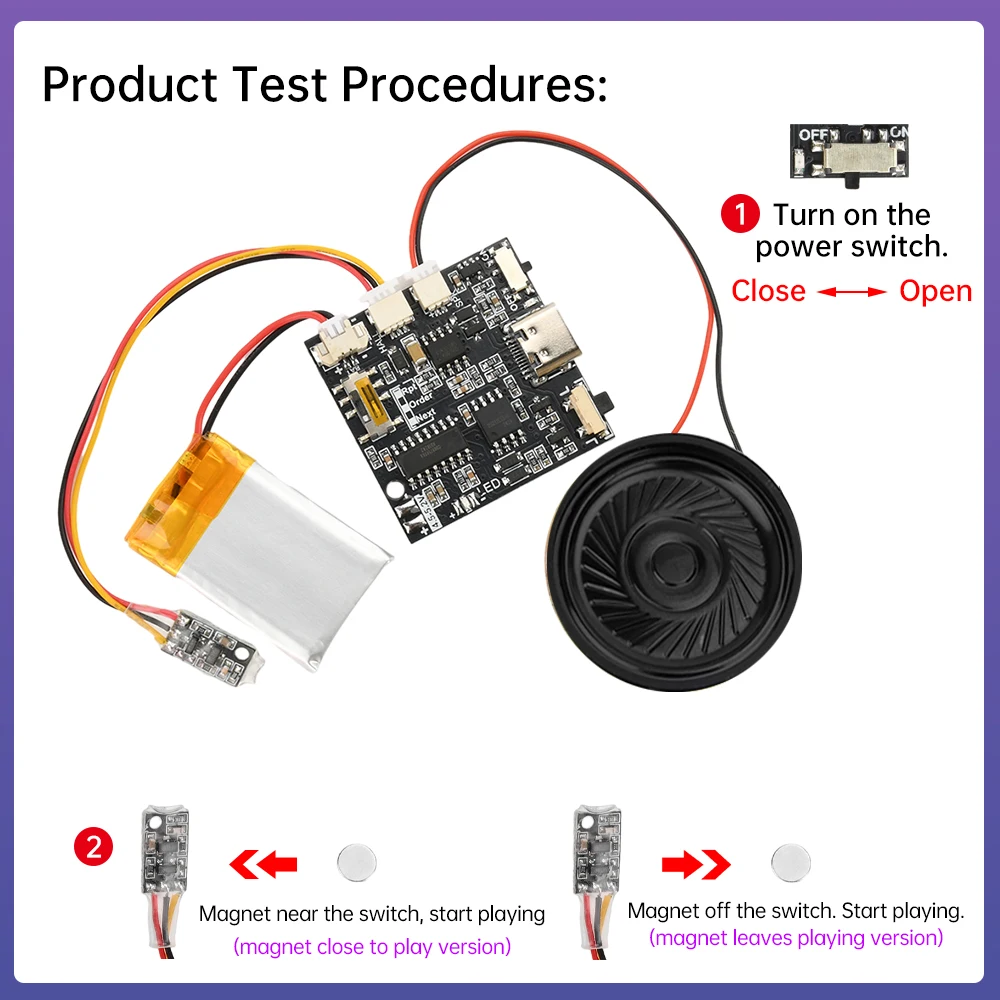 GC07A وحدة صوت قابلة للتسجيل 4M MP3 WAV لوحة مشغل صوت الموسيقى التي يتم التحكم فيها مغناطيسيًا كهدية لبطاقات المعايدة ذاتية الصنع