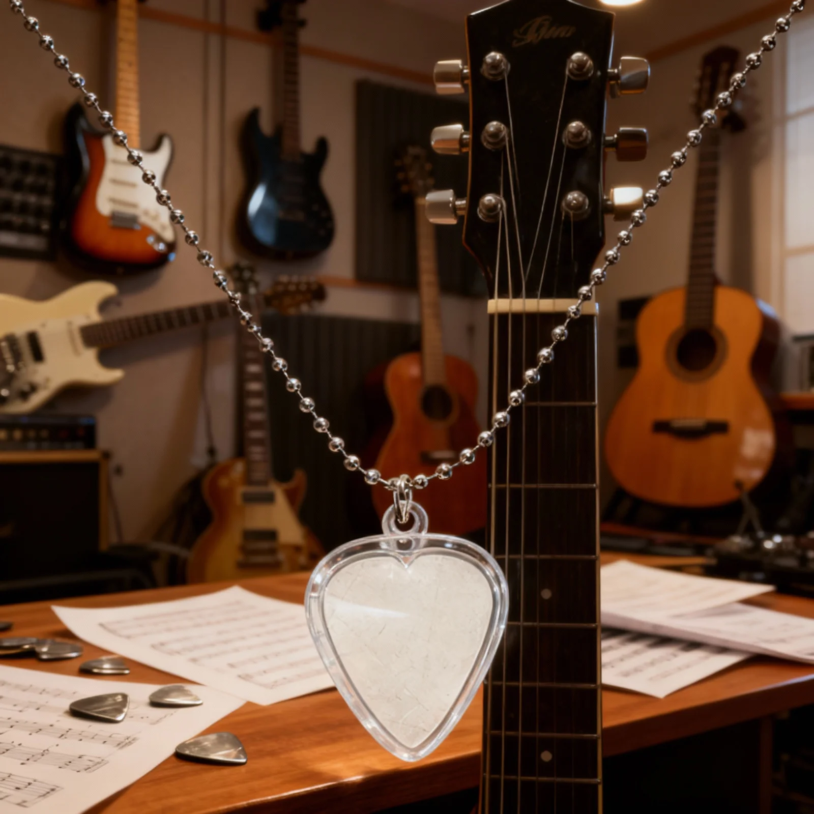 

Guitar Pick Holder Transparent Heart Shape Storage Box Pendant Necklace Electric Acoustic Bass Ukulele Pick Organizer