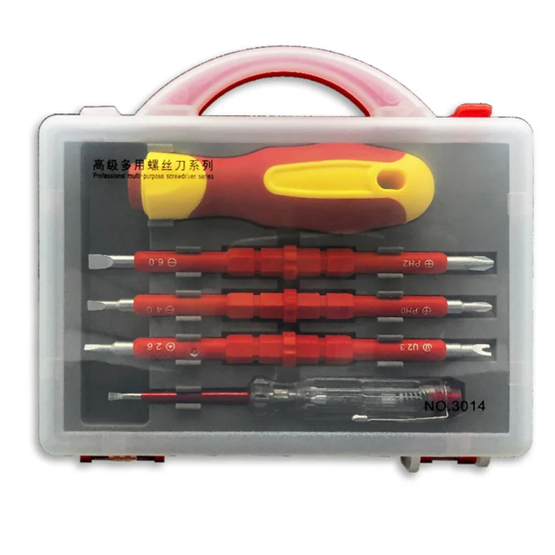 طقم مفك براغي معزول 5 في 1 مفك براغي متعدد الوظائف ثنائي الغرض مع قلم كهربائي مع مغناطيسي A62X